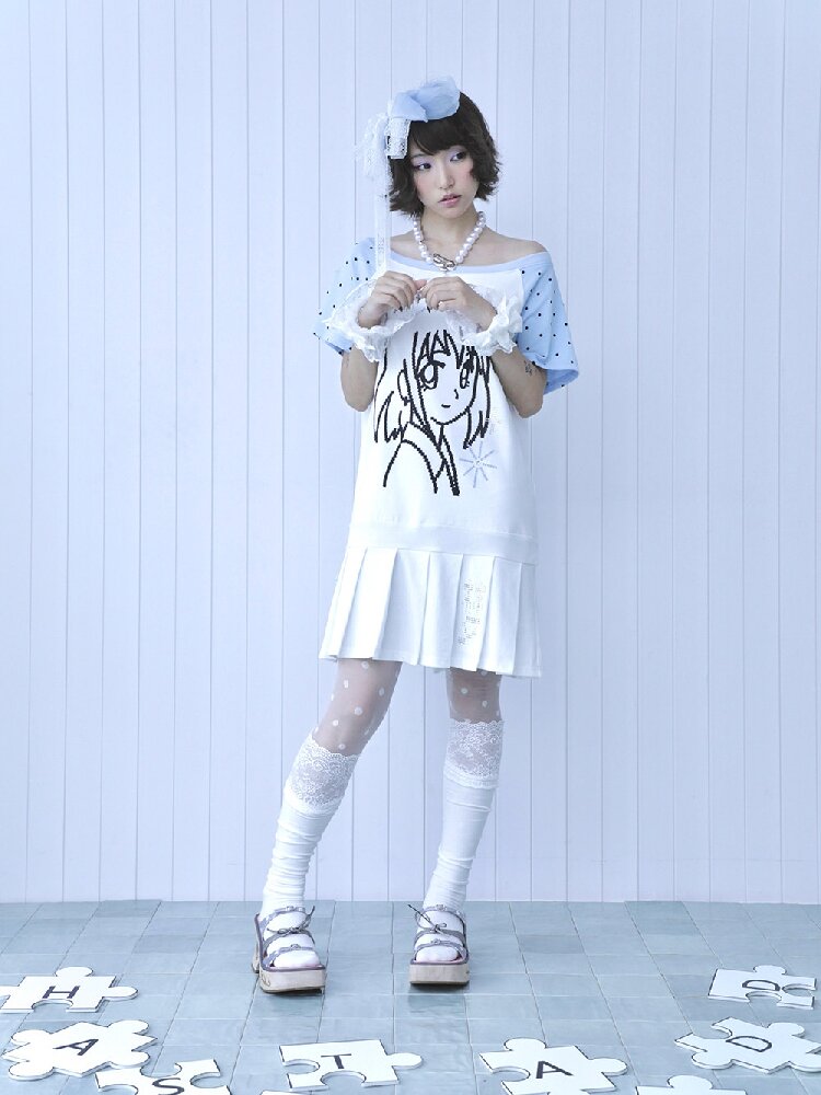 Blue White Pixel Pleated Dress【s0000016546】