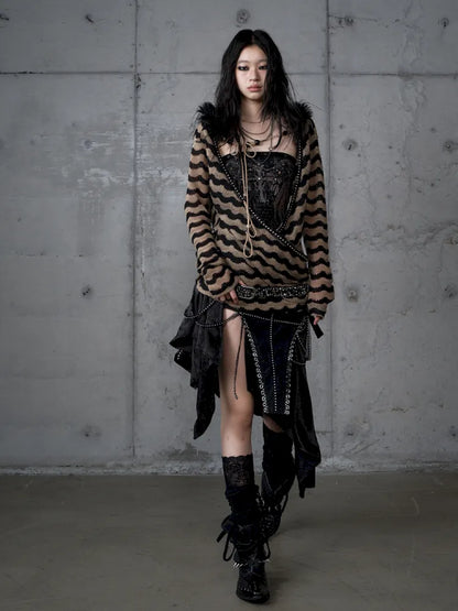 Asymmetric Leather-Satin Skirt【s0000013944】