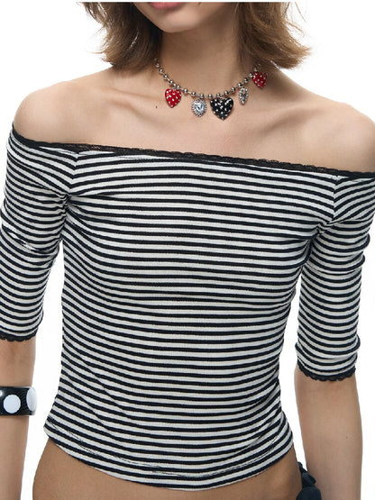 One Shoulder Striped Lace Bolero【s0000015884】