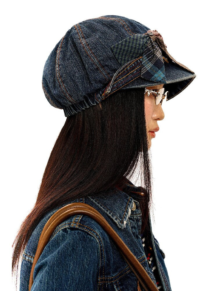 Big Bow Check Panelled Denim Hat【s0000016126】