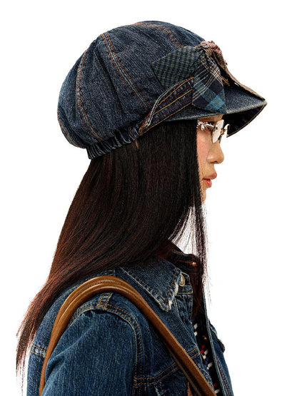 Big Bow Check Panelled Denim Hat【s0000016126】