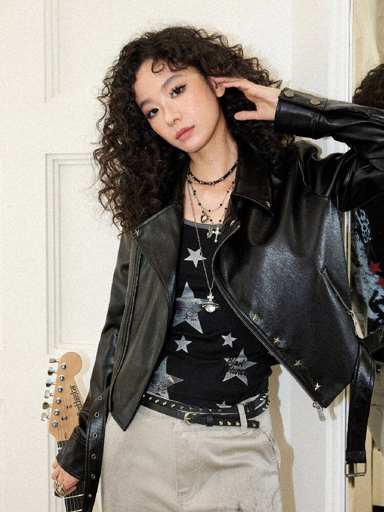 Sleek Rock Star Leather Jacket【s0000017903】