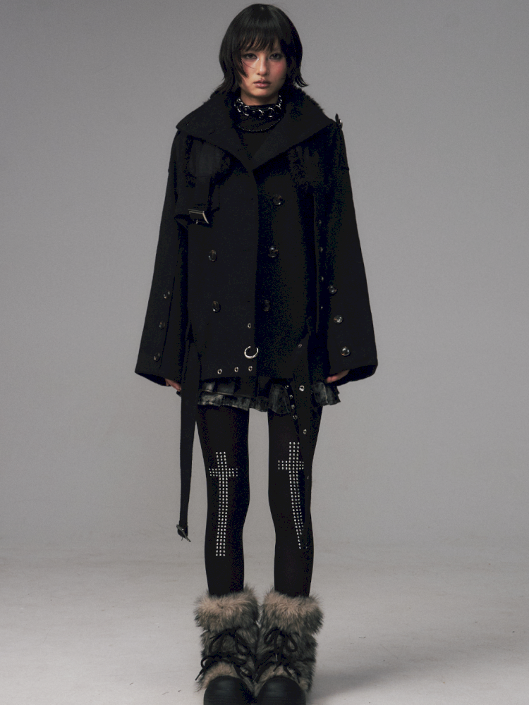 Dark Wool Double-Breasted Coat【s0000014451】