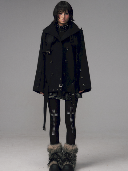 Dark Wool Double-Breasted Coat【s0000014451】