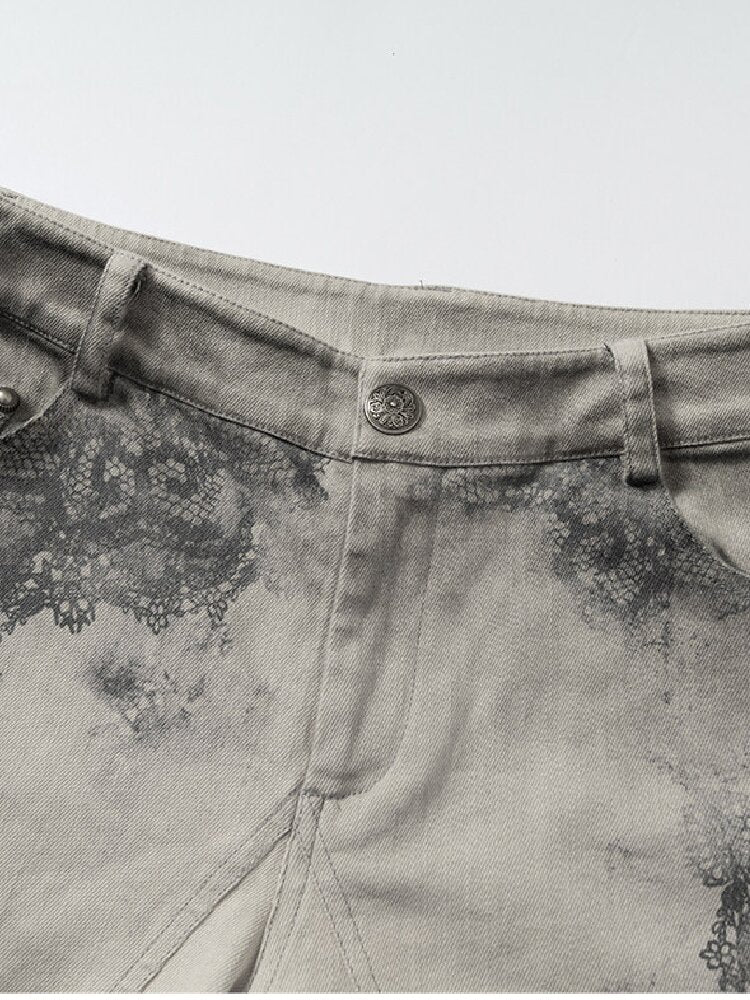 Distressed Lace Print Cropped Pants【s0000017860】