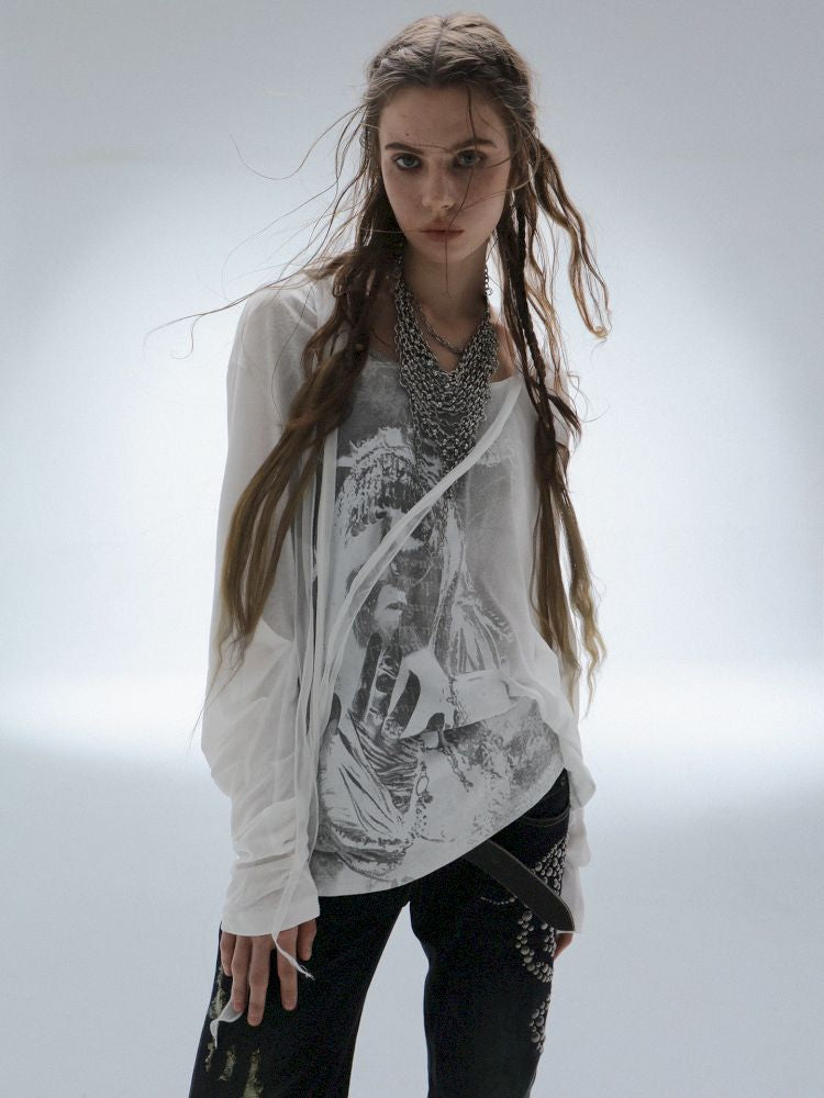Ribbon Design Crew Neck Long Sleeve T-Shirt【s0000013905】