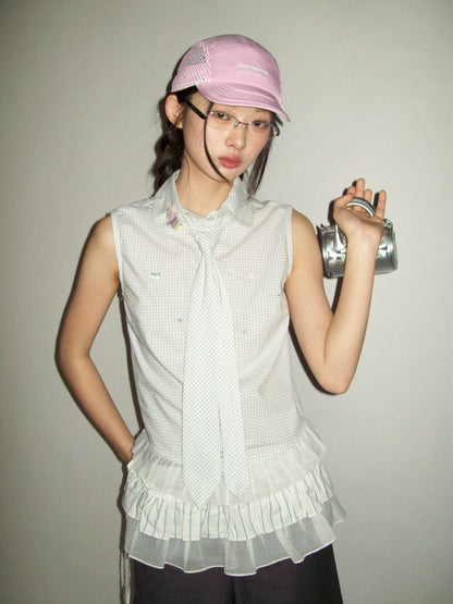 Plaid Irregular Rhinestone Plaid Lace Shirt【s0000012491】