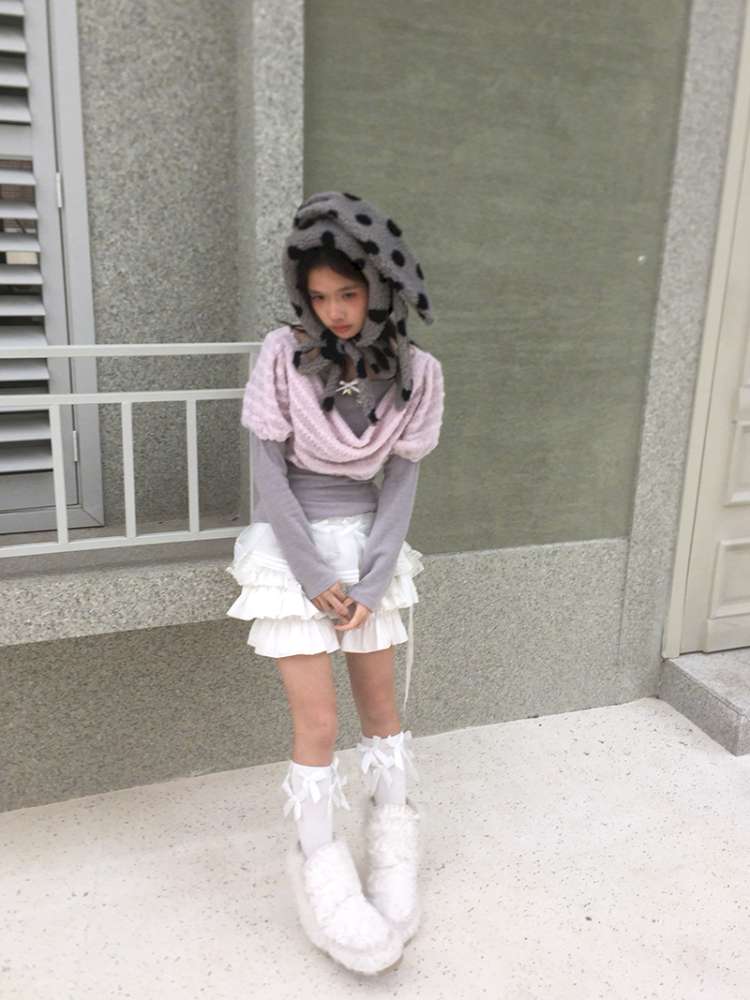 Polka Dot Shearling Rabbit Ear Hat【s0000014528】