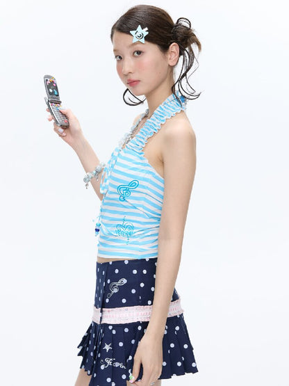 Blue Striped Halterneck Swimsuit【s0000016396】