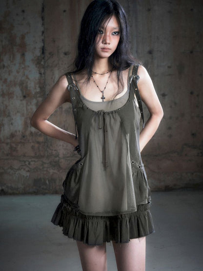 Real two pieces mesh splicing halter dress【s0000013893】