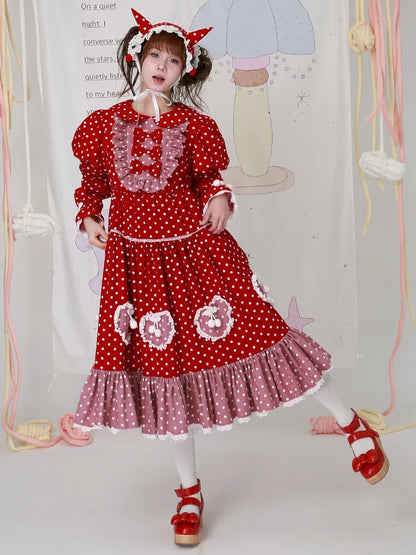 Lolita old-fashioned red polka dot niche dress【s0000014109】