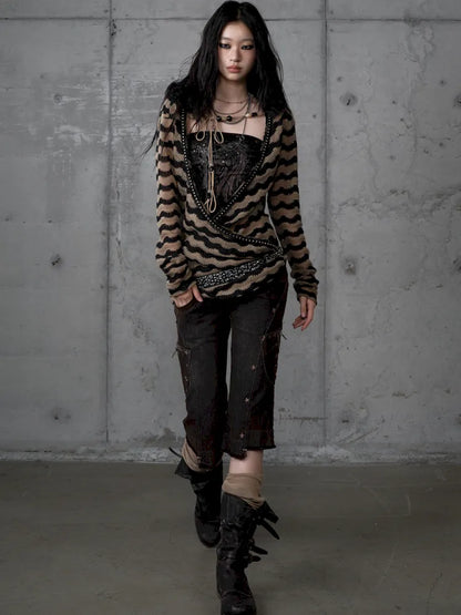 Two-Piece Set Striped Knit Top【s0000013953】