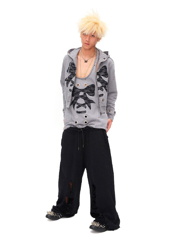 Lace Bow Rivet Distressed Jacket【s0000016495】