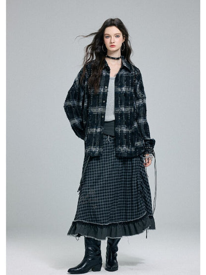 Plaid Strap Torn Long-Sleeved Shirt【s0000016258】