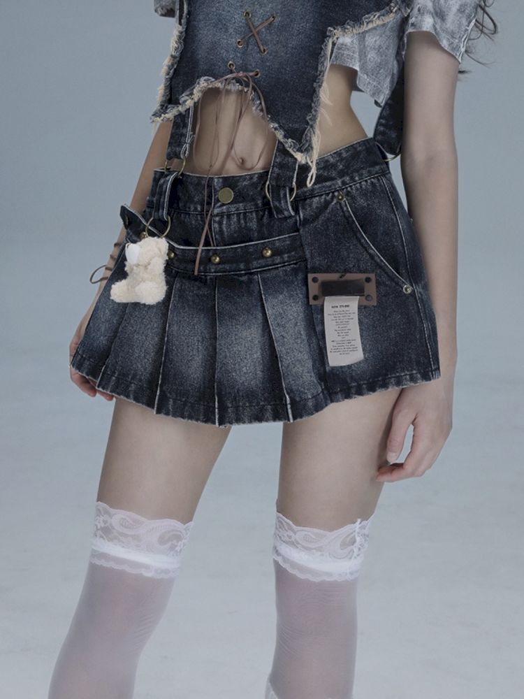 Washable gal niche denim bib culottes【s0000013490】