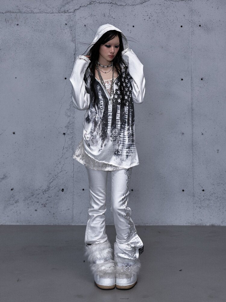 Lace Stitched Hooded T-Shirt【s0000015545】