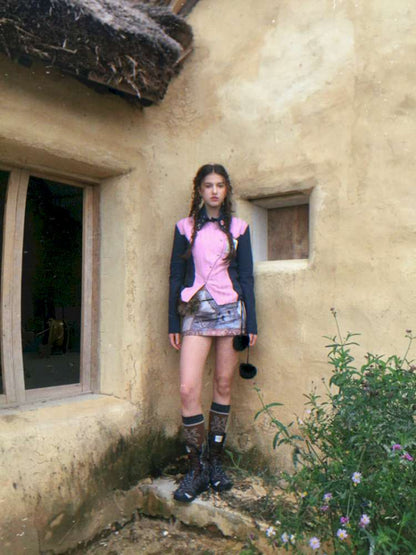 Pink Blue Plaid Multi-Button Shirt【s0000014897】