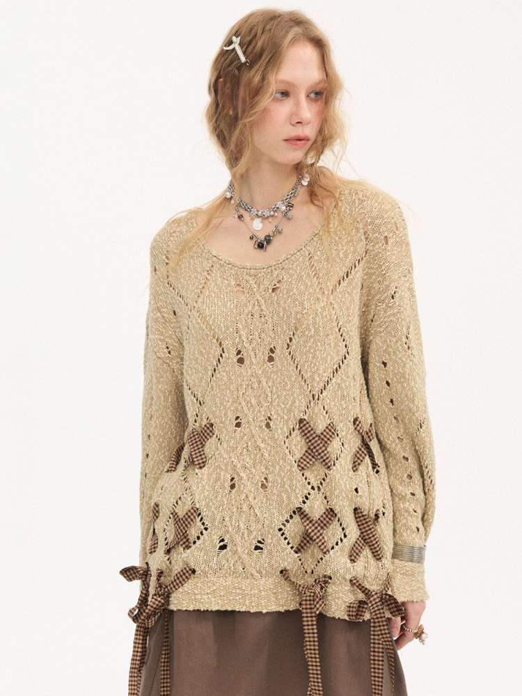 Strappy Rhombus Openwork Sweater【s0000015407】