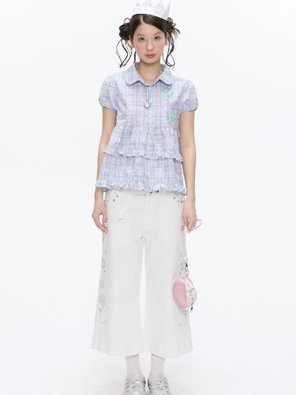 Purple Plaid Lace Short Sleeve Shirt【s0000016405】