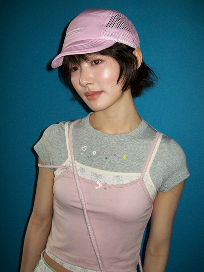 Lace satin bow short-sleeved T-shirt【s0000012504】