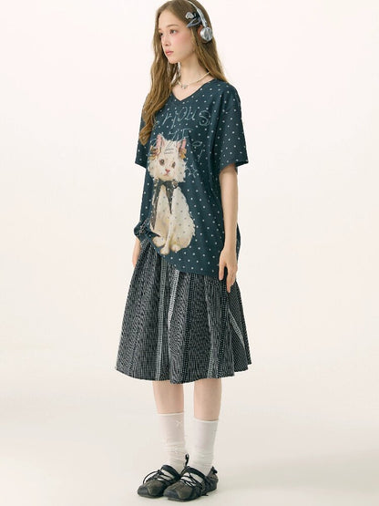 Retro Academy Plaid Polka Dot Skirt【s0000017154】