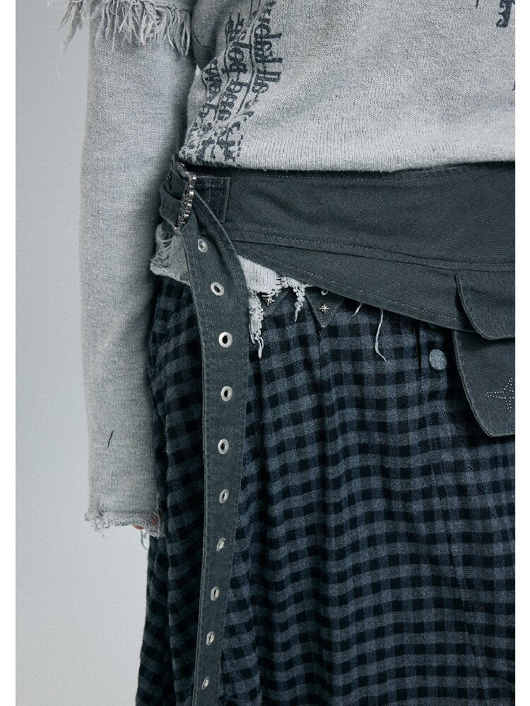 Raw Edge Plaid Patchwork Skirt【s0000016264】