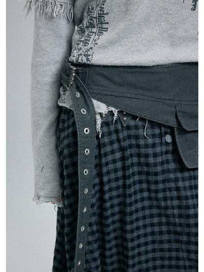 Raw Edge Plaid Patchwork Skirt【s0000016264】