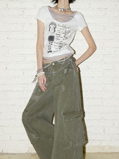 Letters do old loose work pants【s0000012430】