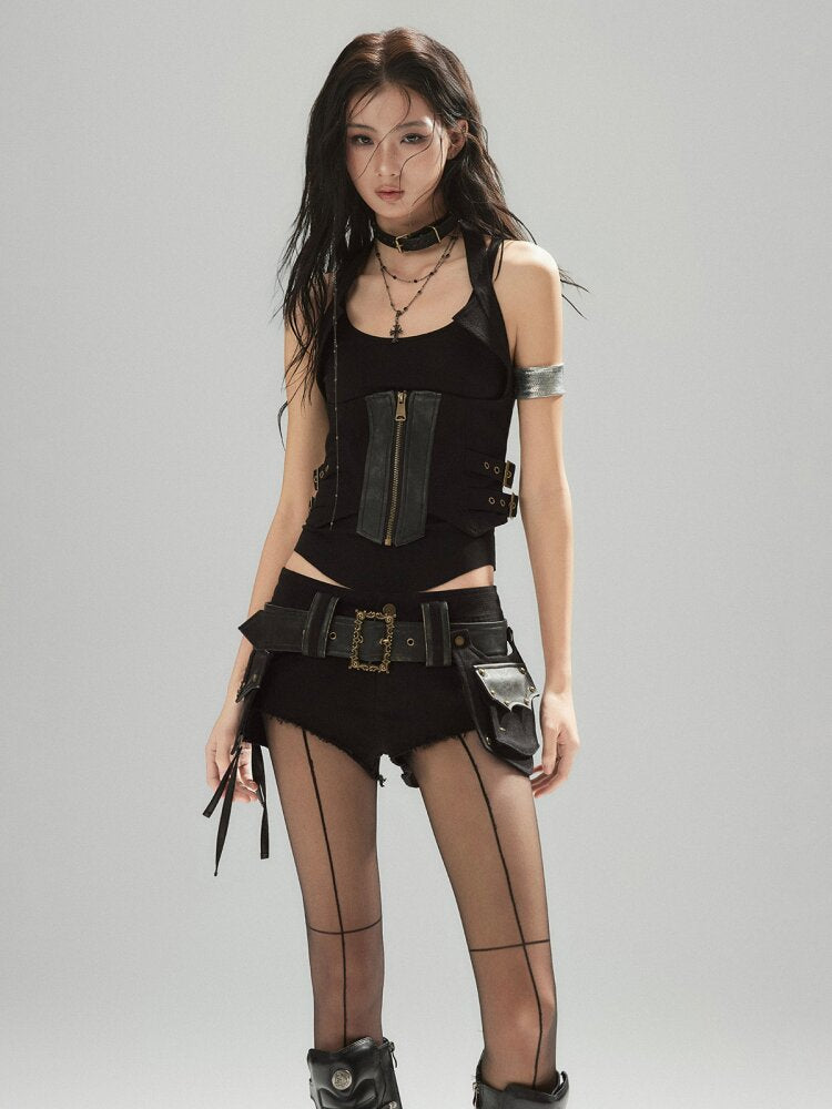 Black U-Neck Lyocell Strap Vest【s0000015601】
