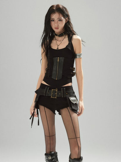 Black U-Neck Lyocell Strap Vest【s0000015601】