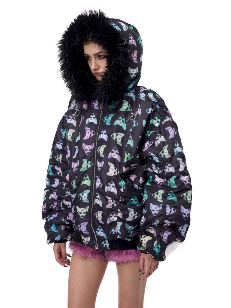 Black Metal Fur Collar Cotton Suit【s0000015129】