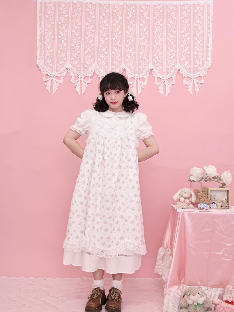 Lace petal hem smocked skirt tank dress【s0000013497】