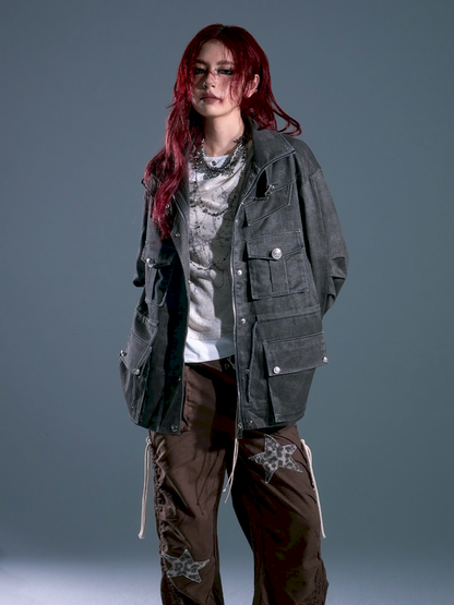 Casual Pocket Drawstring Loose Jacket【s0000013688】