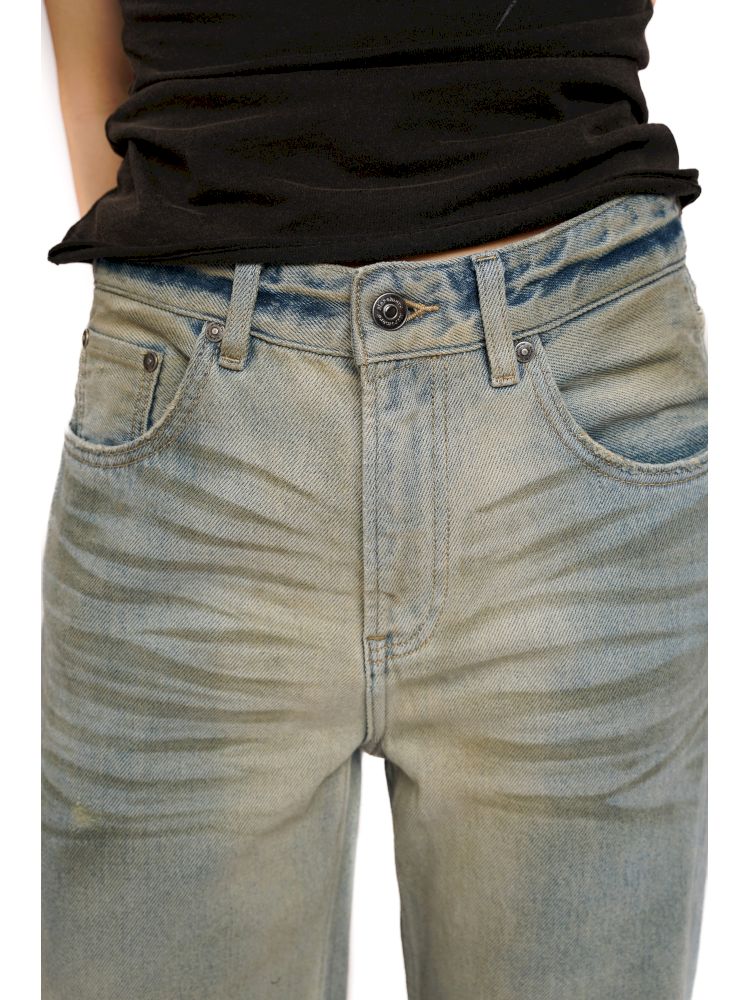 Cotton frayed high-waisted denim casual pants【s0000012501】