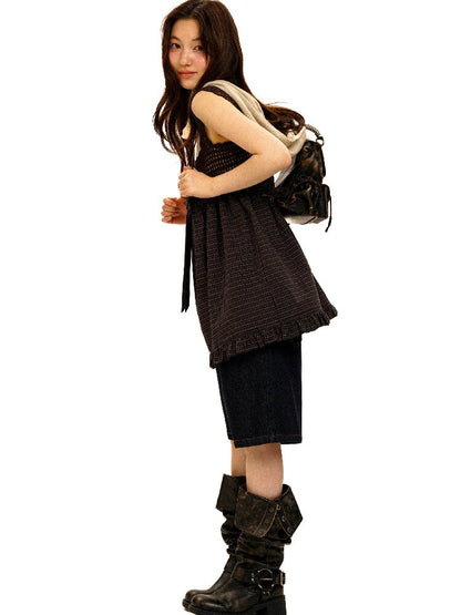 Wristhook Plaid Bow Slip Dress【s0000017937】