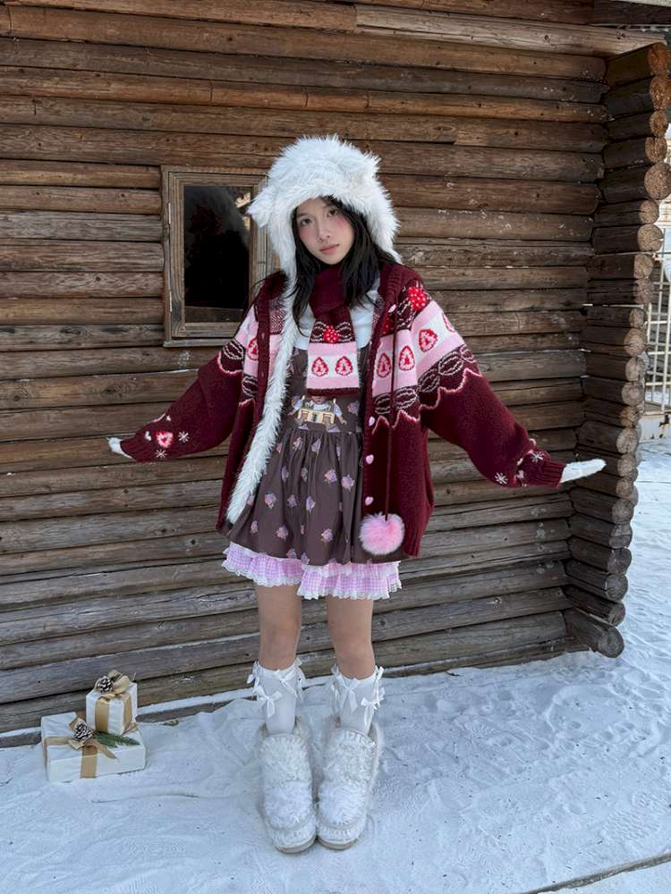 Strawberry Cake Fair Isle Knit Cardigan【s0000014944】