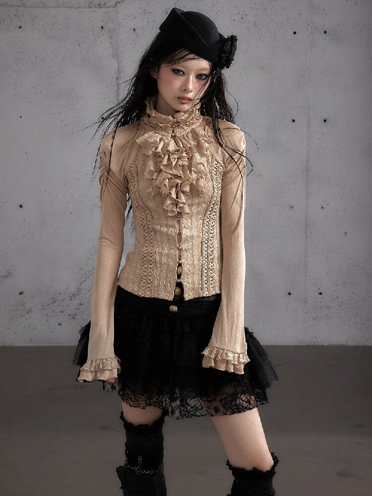 Ruffle Lace Long Sleeve Top【s0000019154】
