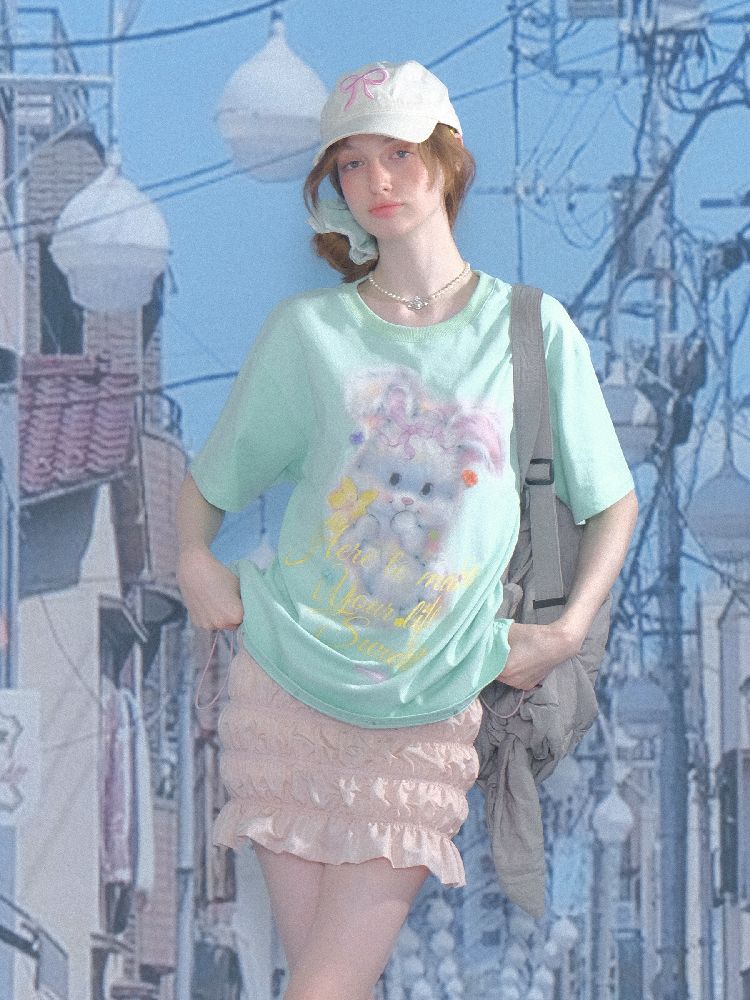 Rabbit Print Loose Tops【s0000012244】