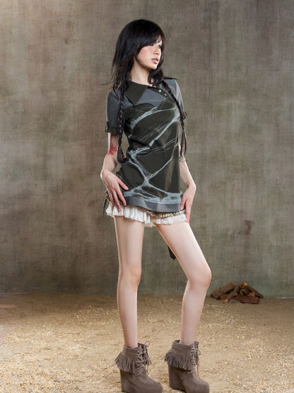 Lapel Short Sleeve Backless t-shirt【s0000012646】