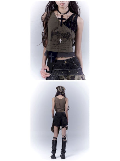 Wasteland slimming printed vest top【s0000012840】