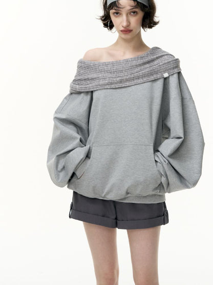 Ramped shoulder one-line collar loose pullover【s0000013735】