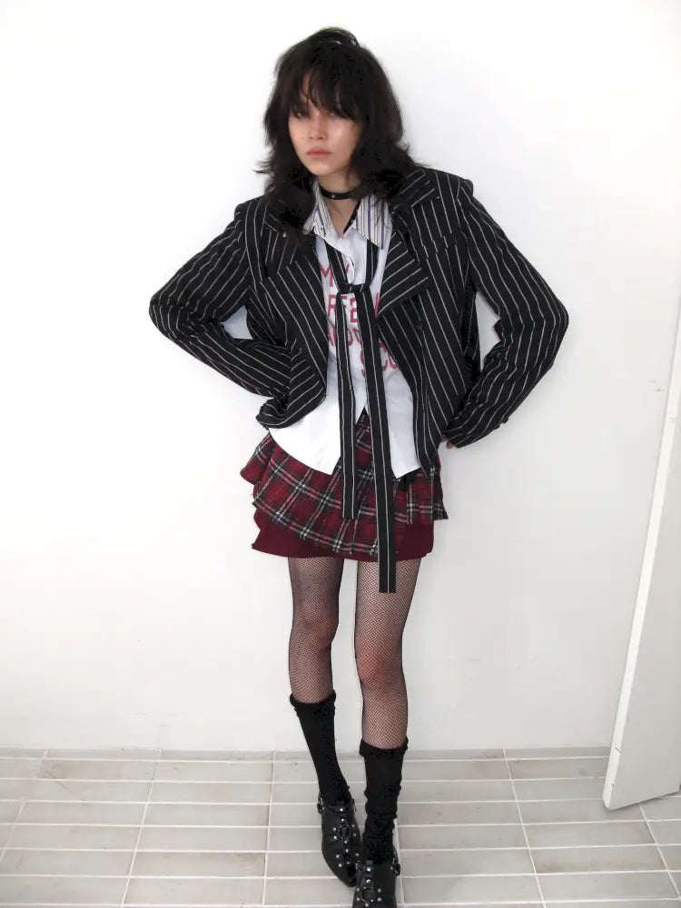 Lace-Up Striped Shorts Blazer【s0000014203】