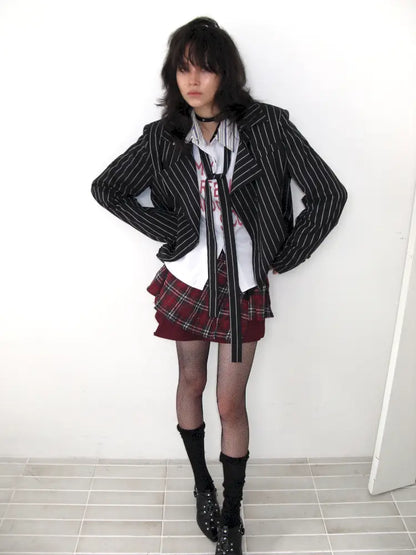 Lace-Up Striped Shorts Blazer【s0000014203】