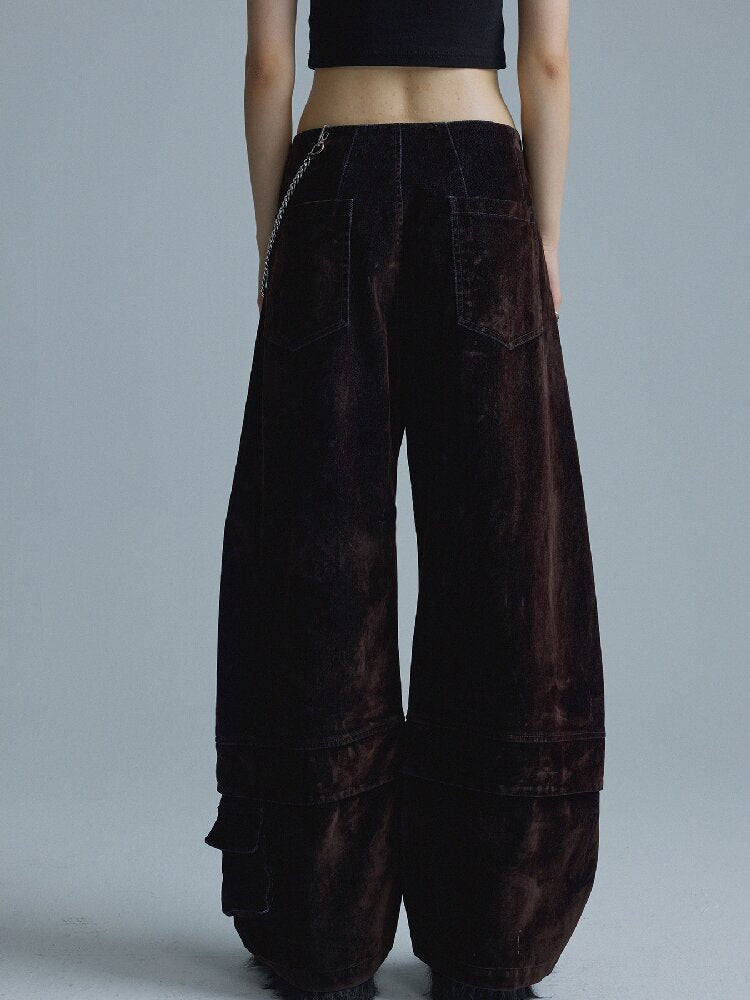 Mottled Velvet Buttoned Wide-Leg Pants【s0000018557】