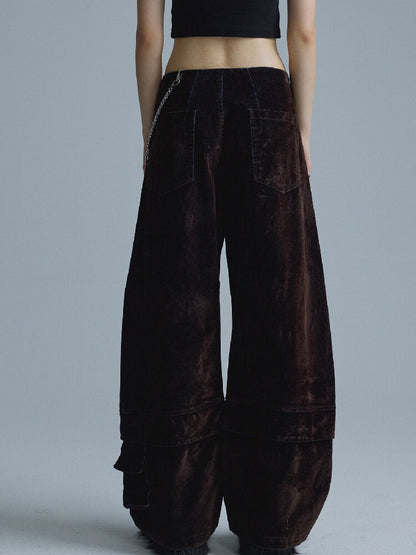 Mottled Velvet Buttoned Wide-Leg Pants【s0000018557】