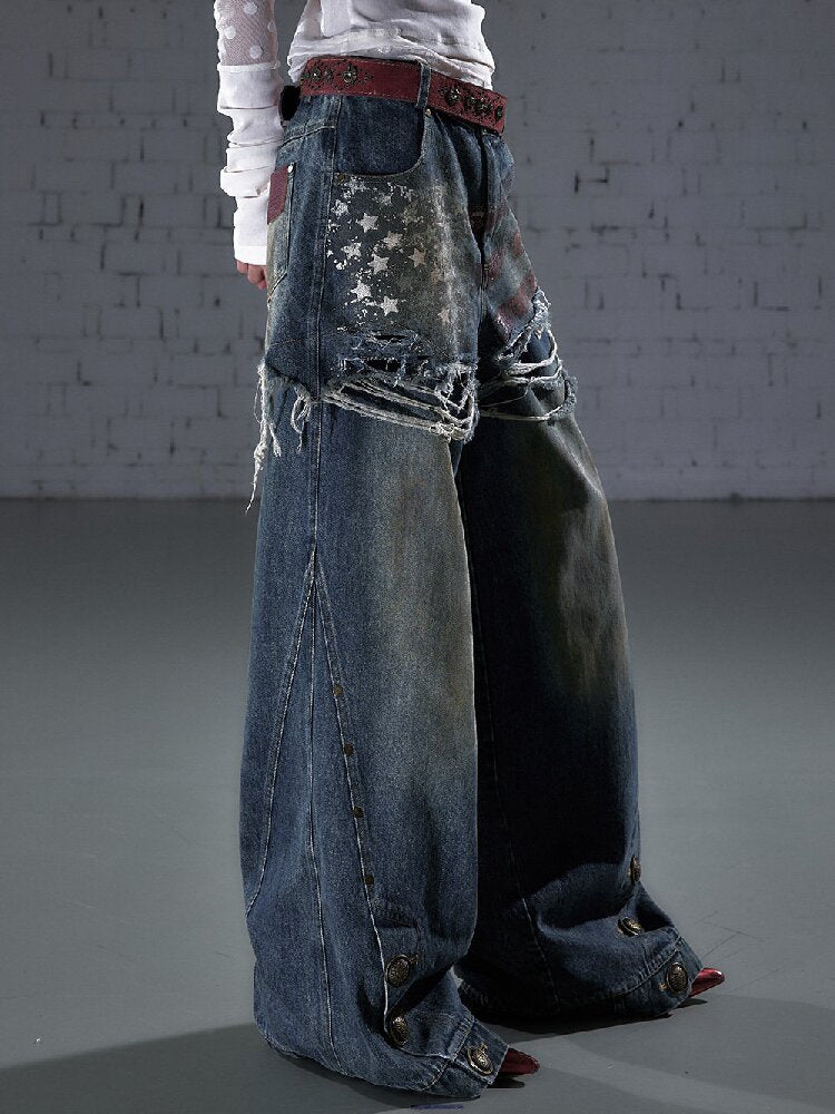Nostalgic Print Fake Two Denim【s0000015931】