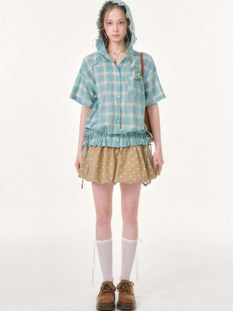 Ruffle Hem Hooded Plaid Shirt【s0000016619】