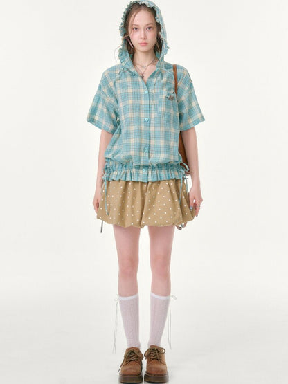 Ruffle Hem Hooded Plaid Shirt【s0000016619】