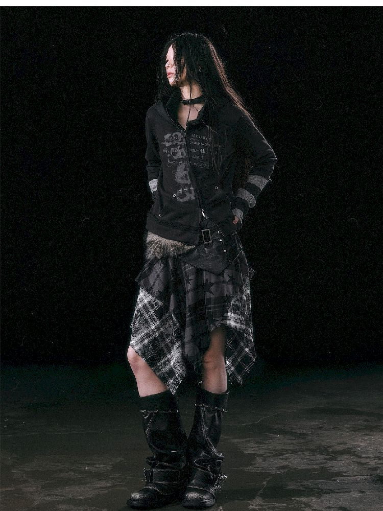 Star Plaid IRREGULAR RAW EDGE HALF SKIRT [S0000010750]