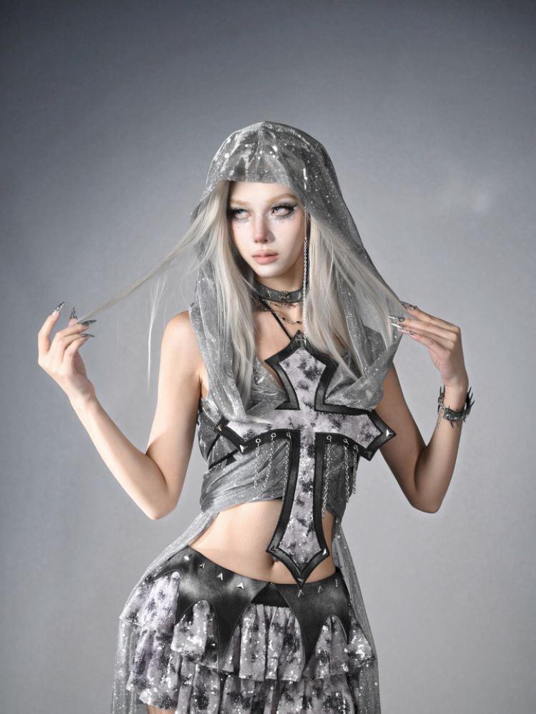 Crash nails sequins low waist cake skirt【s0000013501】